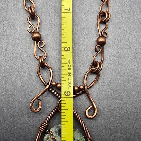 VTG Copper Wire Wrapped Jasper Pendant Necklace 18" Adjustable Length Statement - Picture 8 of 11